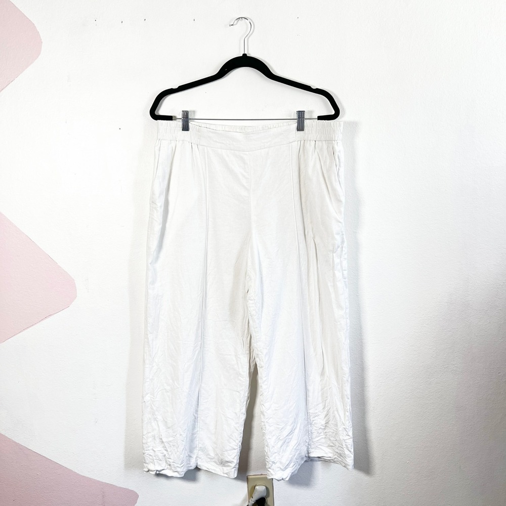 Linen Blend Pull On Pants Women XL Cropped White Beach Coastal Vacation